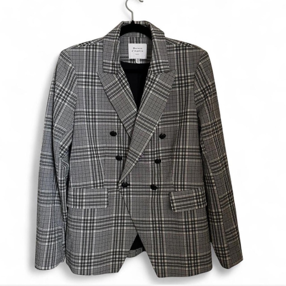 Maison D'Amélie Black and White Plaid Blazer Medium